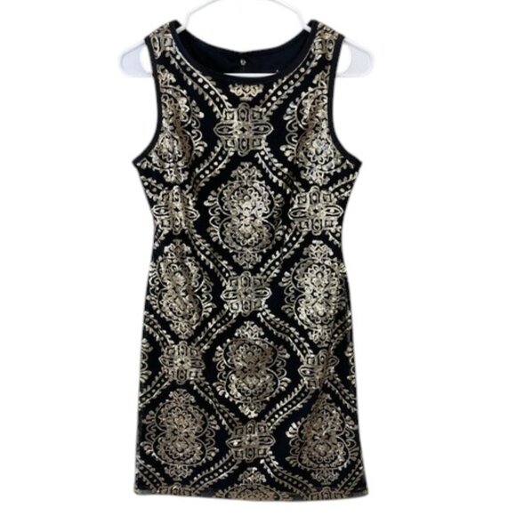 Ronni Nicole Sequin Shift Dress Women’s 6P Black Gold Sleeveless Cocktail NWT - Picture 1 of 9